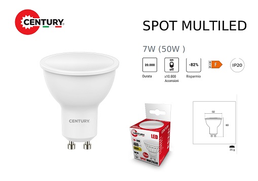 Faretto LED GU10 IQ-LEDIM 7,5W - Luce Neutra 4000K, 570lm, 120°, Dimmerabile, CRI>95, Alta Resa Cromatica